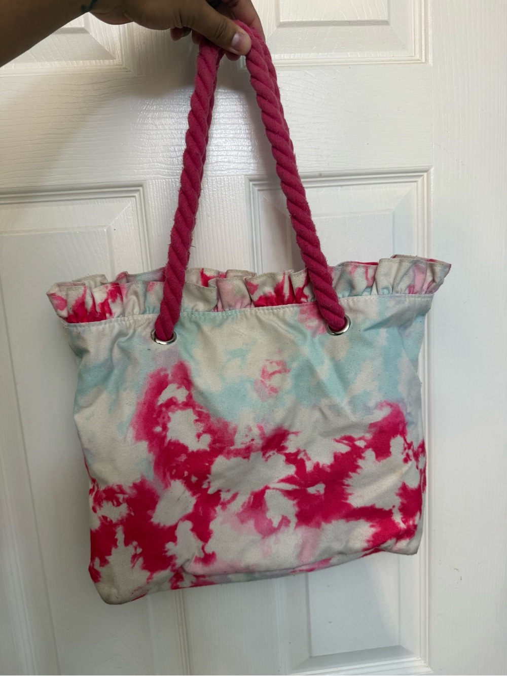 Kids Pink Tie-Dye Canvas Tote Bag with Rope Handles